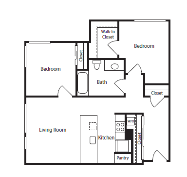 2 Bedroom A, 2 br, 1 ba, 853 sq. ft.